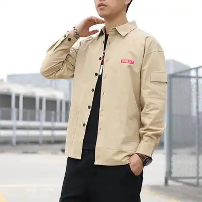 男士长袖工装衬衫秋季新款港风休闲长袖衬衫纯棉宽松学生衬衣外套