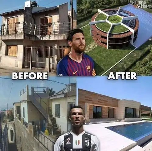 努力改变命运,梅西c罗儿时住宅对比照片