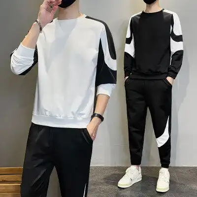 卫衣套装男2022秋冬两件套素板潮流休闲运动男装帅气搭配一套衣服