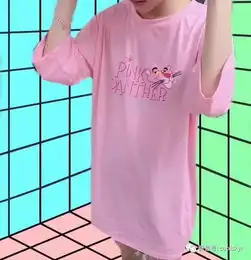 妹子必入粉红顽皮豹pinkpanther出品袭延续粉红豹热潮前后图案女士夏季中长款t恤潮短袖