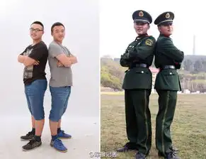 组图双胞胎兄弟军营减肥励志瘦下30斤