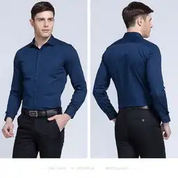 才子男装春季新款男士青年商务修身长袖白色衬衣简约休闲抗皱衬衫