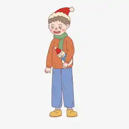 圣诞节卡通手绘男孩拿雪人玩具图片素材其他格式下载动漫人物大全