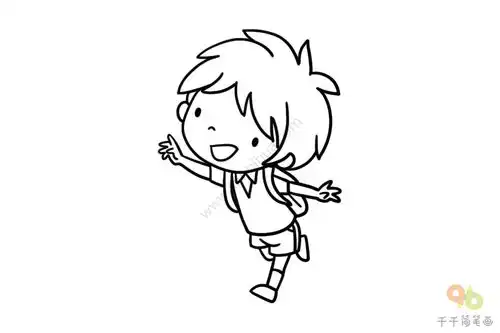上学的小男孩简笔画画法