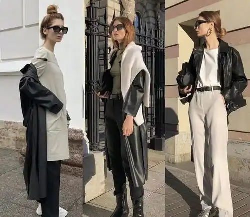 冬天穿搭,运用黑白咖这三种流行色,打造出身材完美比