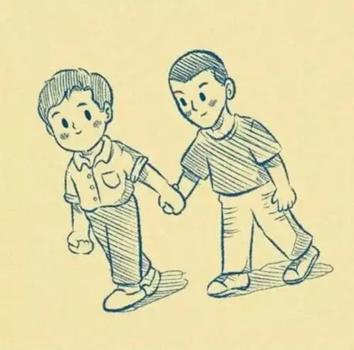 奇趣漫画男孩和朋友手牵手,后来把朋友改成了妻子