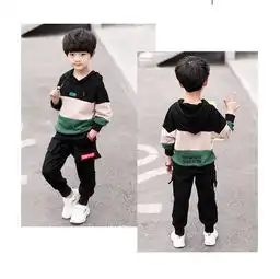 2019春季新款韩版男童套装儿童中大童休闲袖标拼接运动两件套