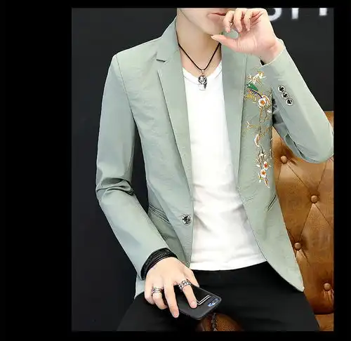 2017秋季新款男士休闲西服上衣时尚修身中国风绣花大码西装