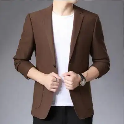 黄色弹力布长袖韩版超短款西装