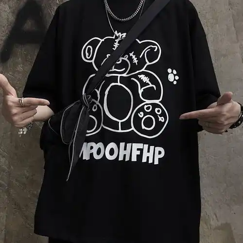 夏季新款韩版ins暗黑原宿可爱卡通小熊宽松短袖t恤男女情侣学生潮