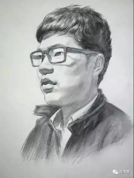 素描头像戴眼镜的34男青年及侧身男中年