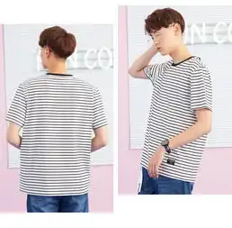 美特斯邦威海魂衫男原宿风休闲条纹纯棉宽松短袖t恤男