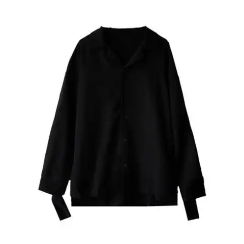 短句先生暗黑禁欲系黑色衬衫男长袖韩版设计感慵懒风气质宽松衬衣