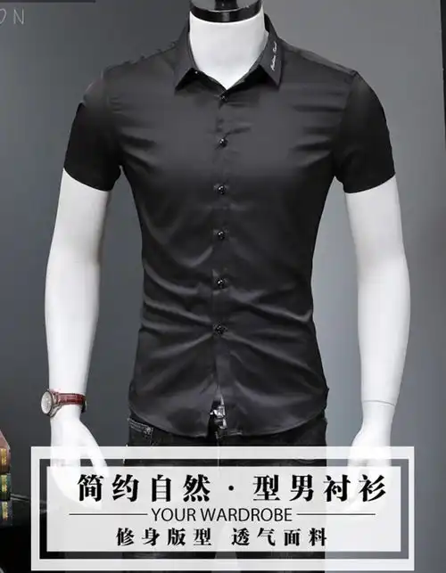 汤河之家2020夏季新款白衬衫男士青年商务修身短袖纯色刺绣职业男衬衣a