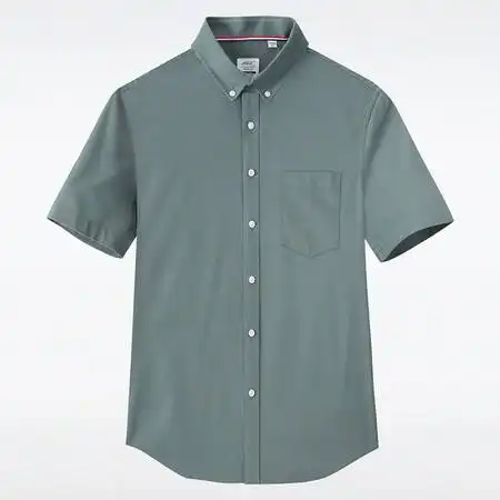 汤河之家夏季新款纯棉牛津纺短袖衬衫男纯色休闲蓝白衬衣a图片大全邮乐官方网站