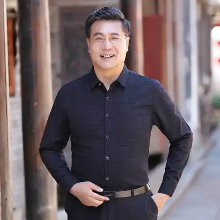 洋湖轩榭爸爸春装衬衫长袖中年男士商务休闲衣服中老年男装宽松衬衣a