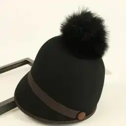 超大鸵鸟毛球羊毛呢礼帽女秋冬天韩国毡帽英伦复古马术帽