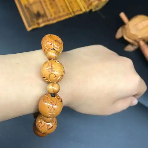 桃木手串佛珠念珠男女莲花辟邪转运原色招财保平安汽车档位内饰品