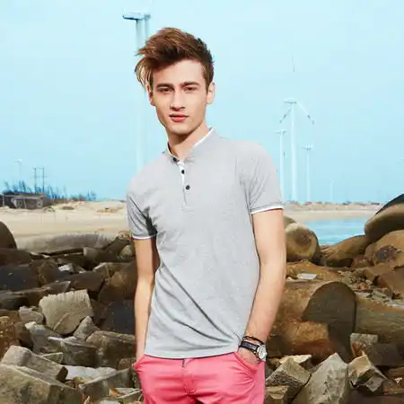 壹恺y.kay男士t恤短袖2014新款韩版立领纯棉纯色男半袖t血商务休闲短袖t恤a10052图片大全邮乐官方网站