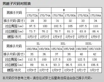 男士裤子尺码标注,xl对应尺码适合什么身材