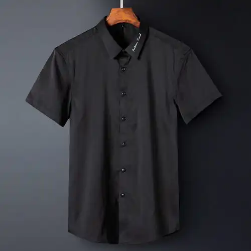 汤河之家2020夏季新款白衬衫男士青年商务修身短袖纯色刺绣职业男衬衣a