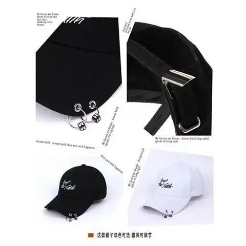 帽子男夏季鸭舌帽男字母带铁环潮流个性女生黑色学生棒球帽男韩版