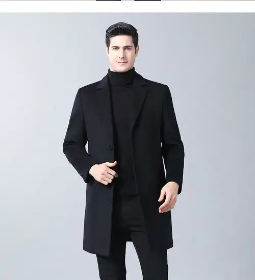 毛呢大衣男秋冬新款中长款纯色西服领毛呢外套男士大衣xaw