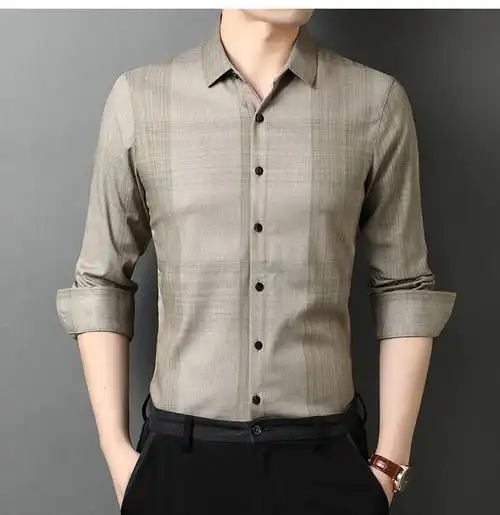 汤河之家2021春秋季新款格子衬衫青年男士长袖男装休闲薄款衬衣