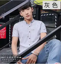 bjn2018夏季潮流男装韩版修身印花短袖衬衫男士日系格子学生休闲