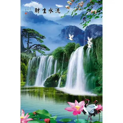 入户玄关装饰画墙贴走廊过道挂画流水生财山水画风水靠山招财壁画