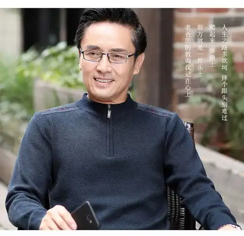 洋湖轩榭男士毛衣男厚款中年冬季半高领拉链爸爸加厚休闲宽松针织衫毛线衣a