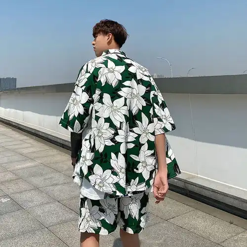 2020港风运动套装男短裤衬衫潮流宽松休闲两件套a10611035