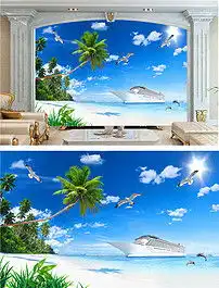 椰子树海景背景墙图片设计素材高清psd模板下载145.38mb地中海背景墙大全