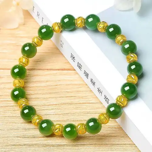 碧玉色手链冰种绿帝王绿玉髓手串沙金貔貅转运招财男女佛珠情侣款