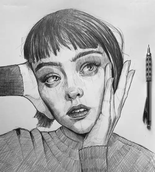 自动铅笔画的人物肖像和动物素描,精彩干净