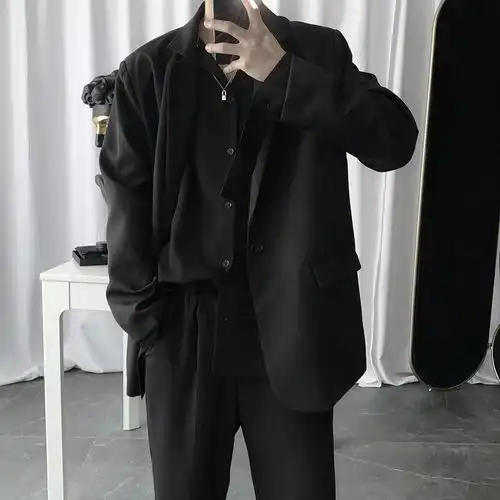 短句先生暗黑禁欲系黑色衬衫男长袖韩版设计感慵懒风气质宽松衬衣