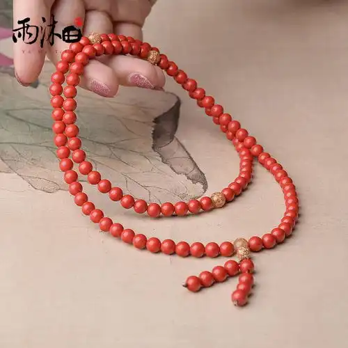 天然朱砂手链本命年红项链金箔108颗佛珠手串男女款招财辟邪转运