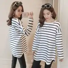 黑白条纹t恤男长袖宽松韩版