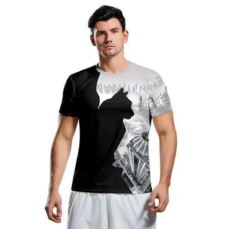 施悦名春夏新款男装欧美时尚简约百搭猫咪印花修身短袖t恤a