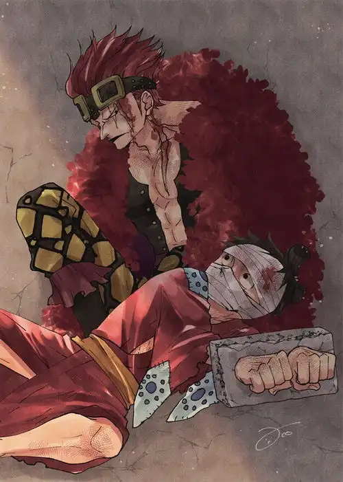海贼王插画分享,40版草帽团男神同框,路飞模仿特拉仔吃梅干