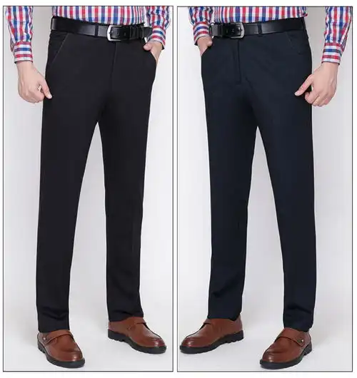 弹力男士休闲裤秋冬加厚直筒宽松高腰深档爸爸西裤弹性中老年裤子