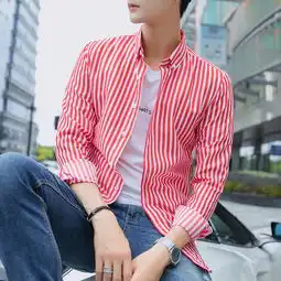井弗潮男衬衫修身帅气男条纹衬衫白色l蜜芽,中国领先的进口母婴限时特卖商城