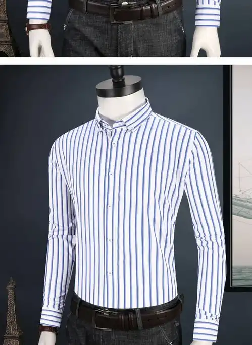 汤河之家男士衬衫春新款男士时尚休闲衬衫青年韩版修身条纹百搭开衫a