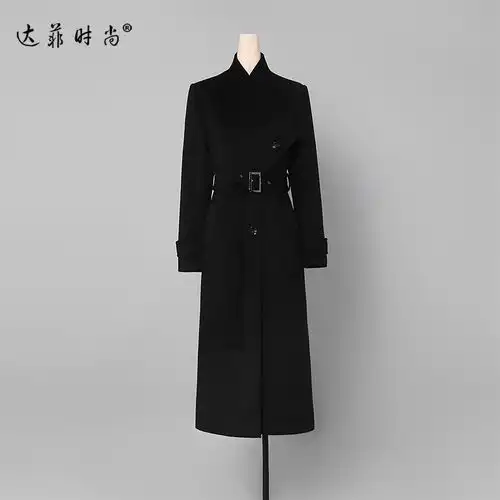 2018冬装新款欧美时尚气质个性不对称设计收腰a型系带毛呢大衣