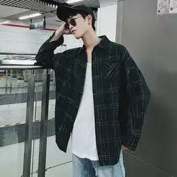 季新款港风男格子衬衣学生百搭衬衫上衣外套潮c36255