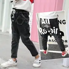 小狗贴布印花时尚潮流男童牛仔裤2018秋冬季百搭潮流休闲