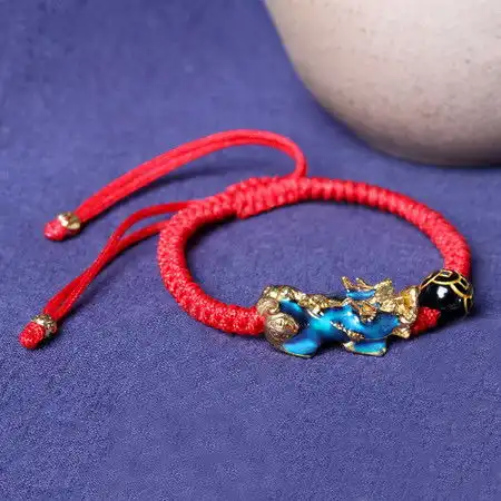 一生一石平安有财天然黑玛瑙手链创意个性镀金招财貔貅编织绳红绳男女款手链91811006