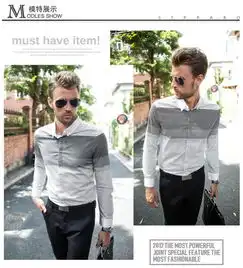 斯帕乐秋装新品黑白色条纹时尚休闲纯棉长袖衬衫男士衬衫3312d9004