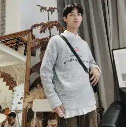 秋冬季新款港风潮流个性宽松毛衣男圆领套头长袖情侣刺绣针织衫一件代发