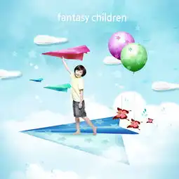 站纸飞机上的小男孩psd素材